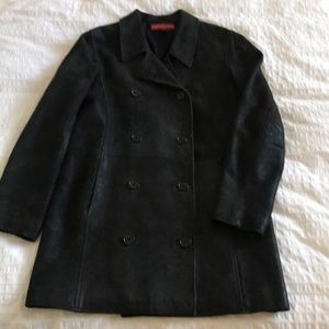 Black Leather Pea style coat by Sundance